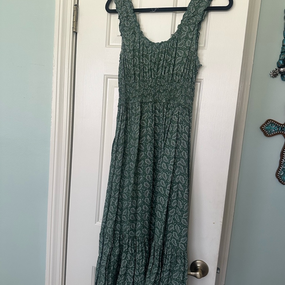 Patrons of Peace Sage Green Smocked Maxi Dress